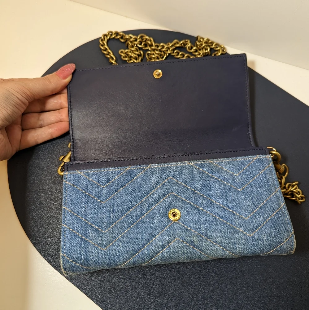 ✨Gucci ✨ marmont GG denim pearly denim long wallet converted to crossbody - Picture 9 of 14